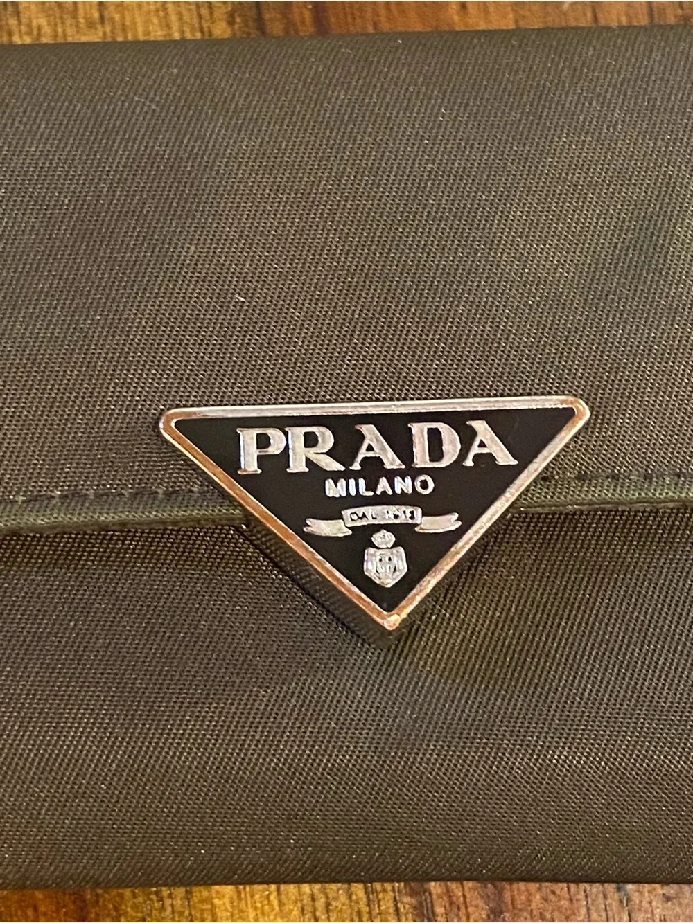 Prada Triangular Logo Key Holder in Olive Green